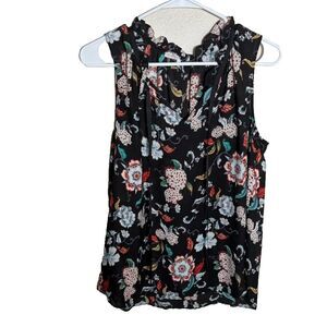 Violet + Claire Blouse Women's Medium V-Neck Sleeveless Printed Ruffle Tank Top